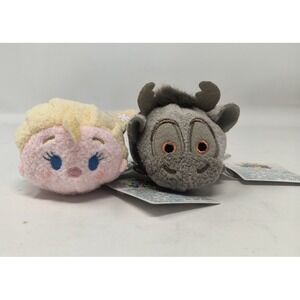 Lot of 2 Disney Frozen Tsum Tsum  Beanbag‎ Stuffed Animals Elsa Sven with Tags